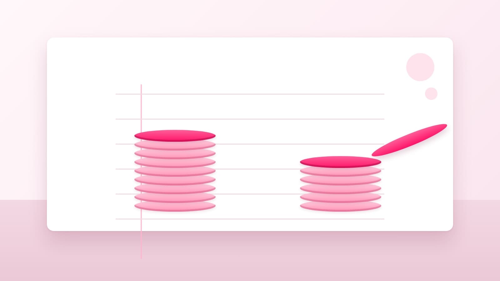 A ledger page with one stack of coins kept whole beside a second stack with a slice removed, for a post on how influencer agencies keep their margin on creator marketplaces