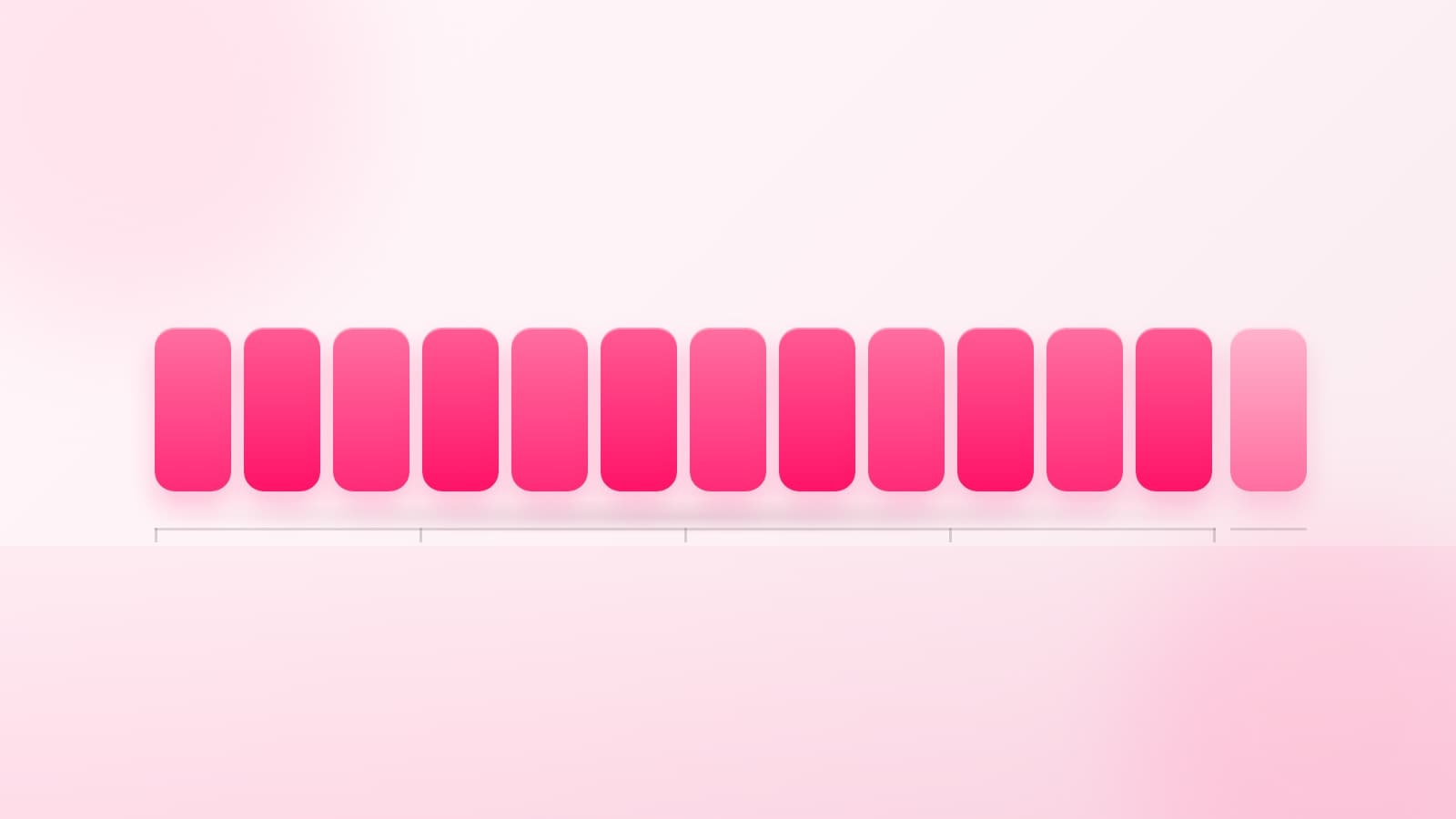 A twelve-segment pink bar representing a year-long brand ambassador contract beside a single small square representing one influencer booking, on a pale surface