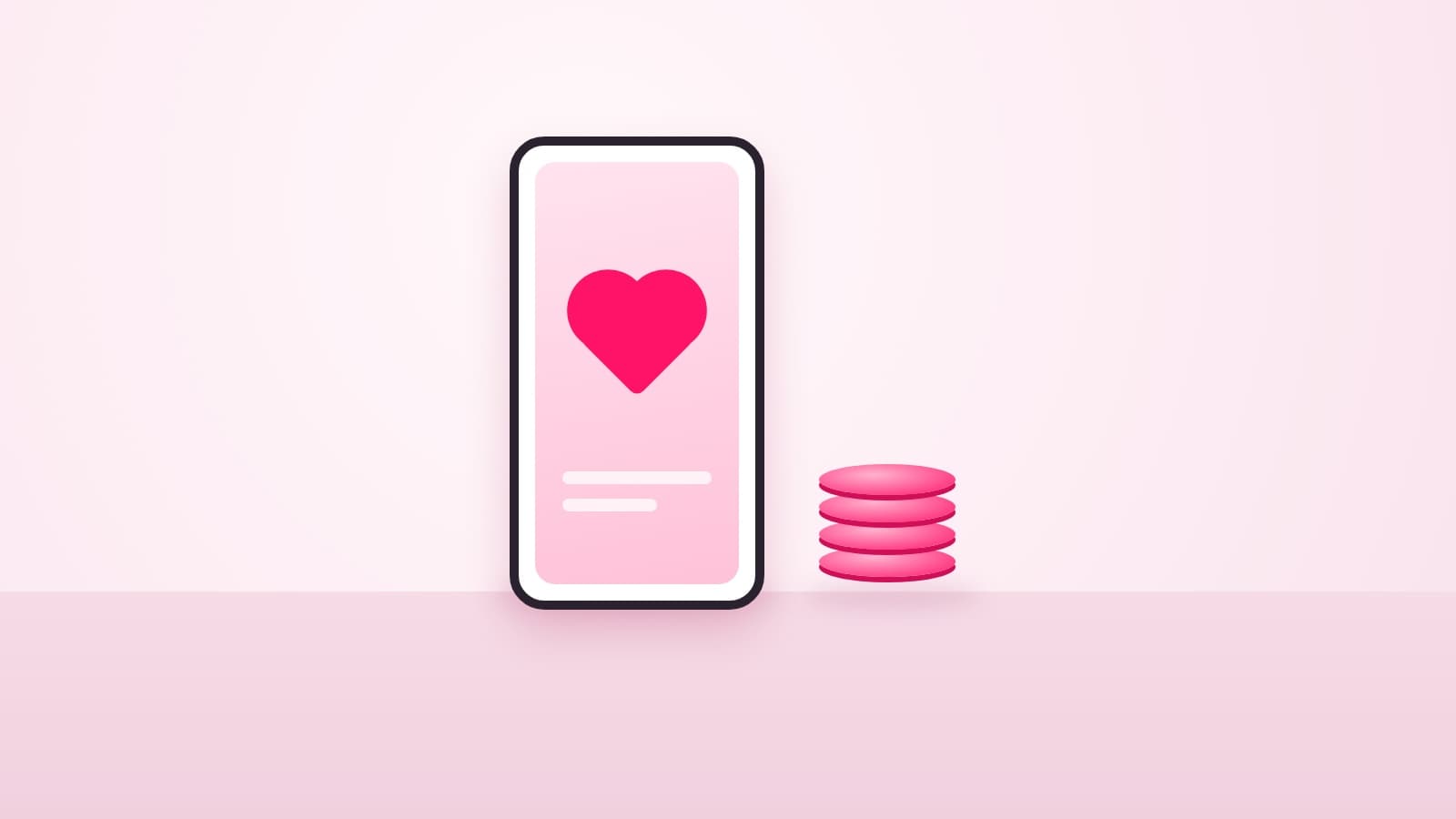 A phone showing a pink heart beside a small stack of pink coins, for a guide on getting a first paid brand collab on Instagram in India