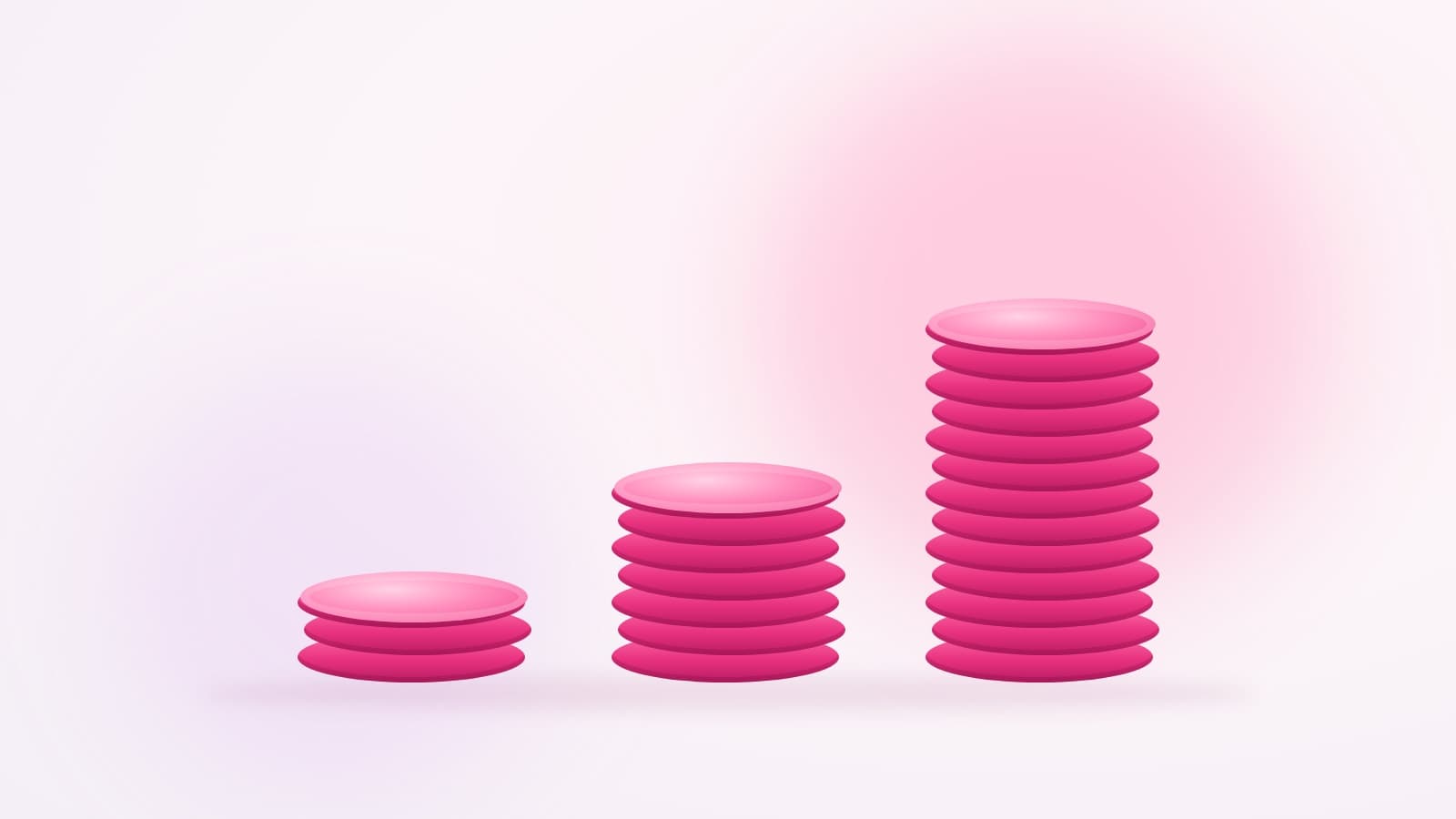 Three stacks of coins rising in height from small to tall, for a post on how much Indian influencers earn at different follower counts