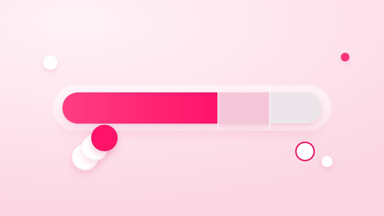 A horizontal bar divided into one large pink segment and two smaller grey segments on a pale surface, showing a marketing budget split between creator fees, amplification and everything else
