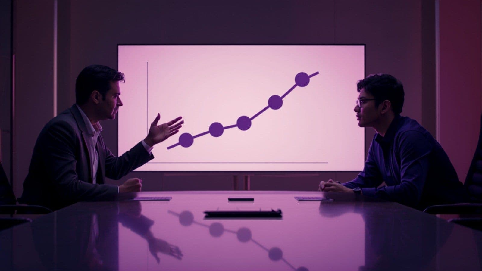 A printed campaign results sheet and a smartphone showing a rising line chart on a soft pink studio desk, illustrating how brands measure influencer marketing return on investment