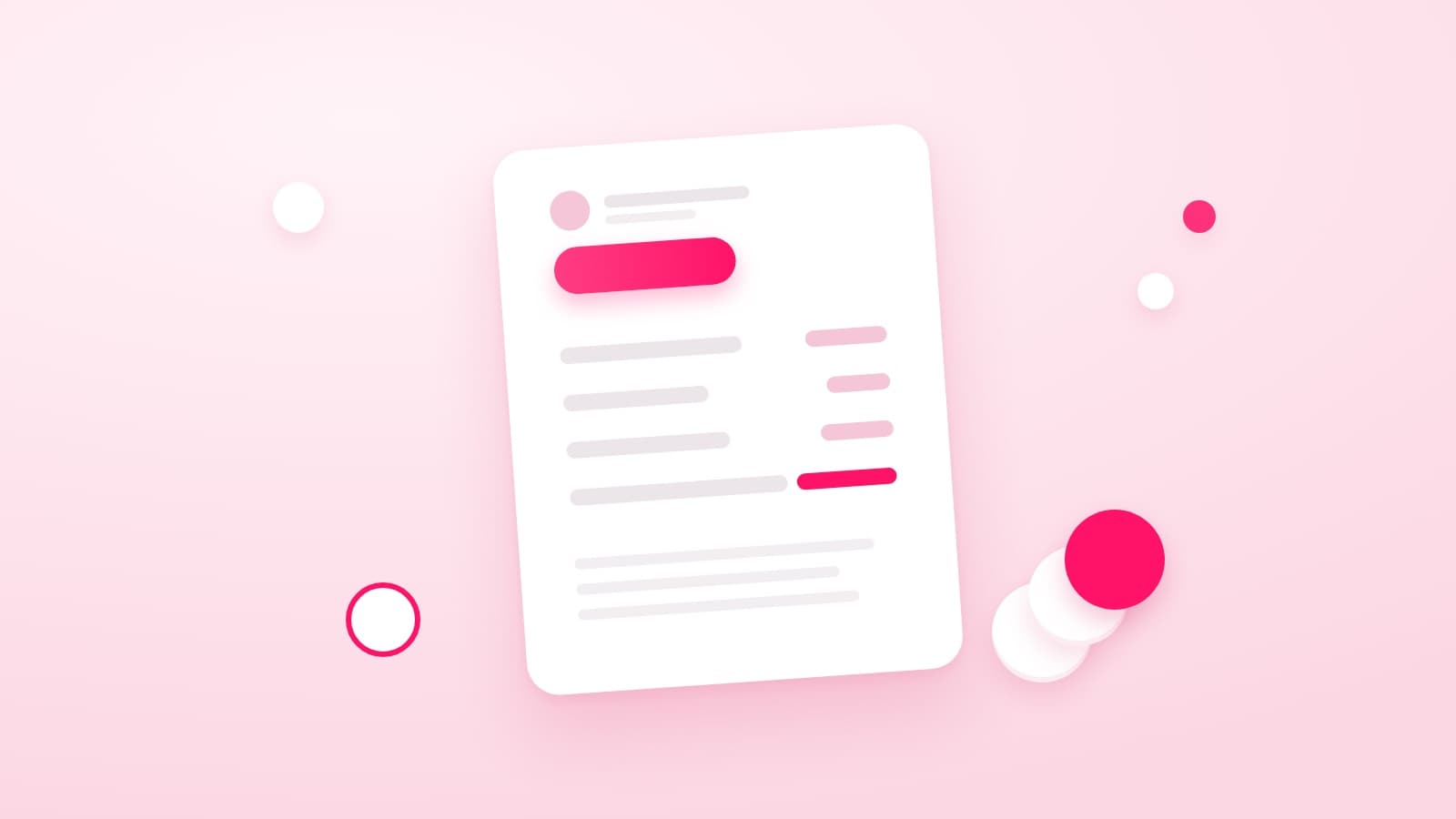 A single white card standing on a pale pink surface with a few horizontal lines and one bright pink price chip, representing a one-page influencer rate card