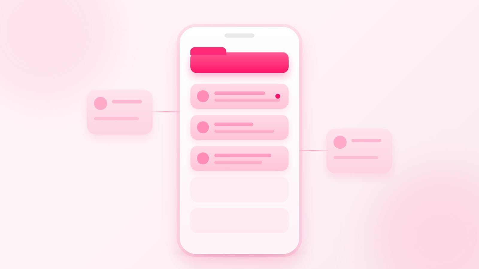 A pale pink phone screen with a highlighted message folder and three message bars, for a guide to how the Instagram creator marketplace works for creators and brands in India