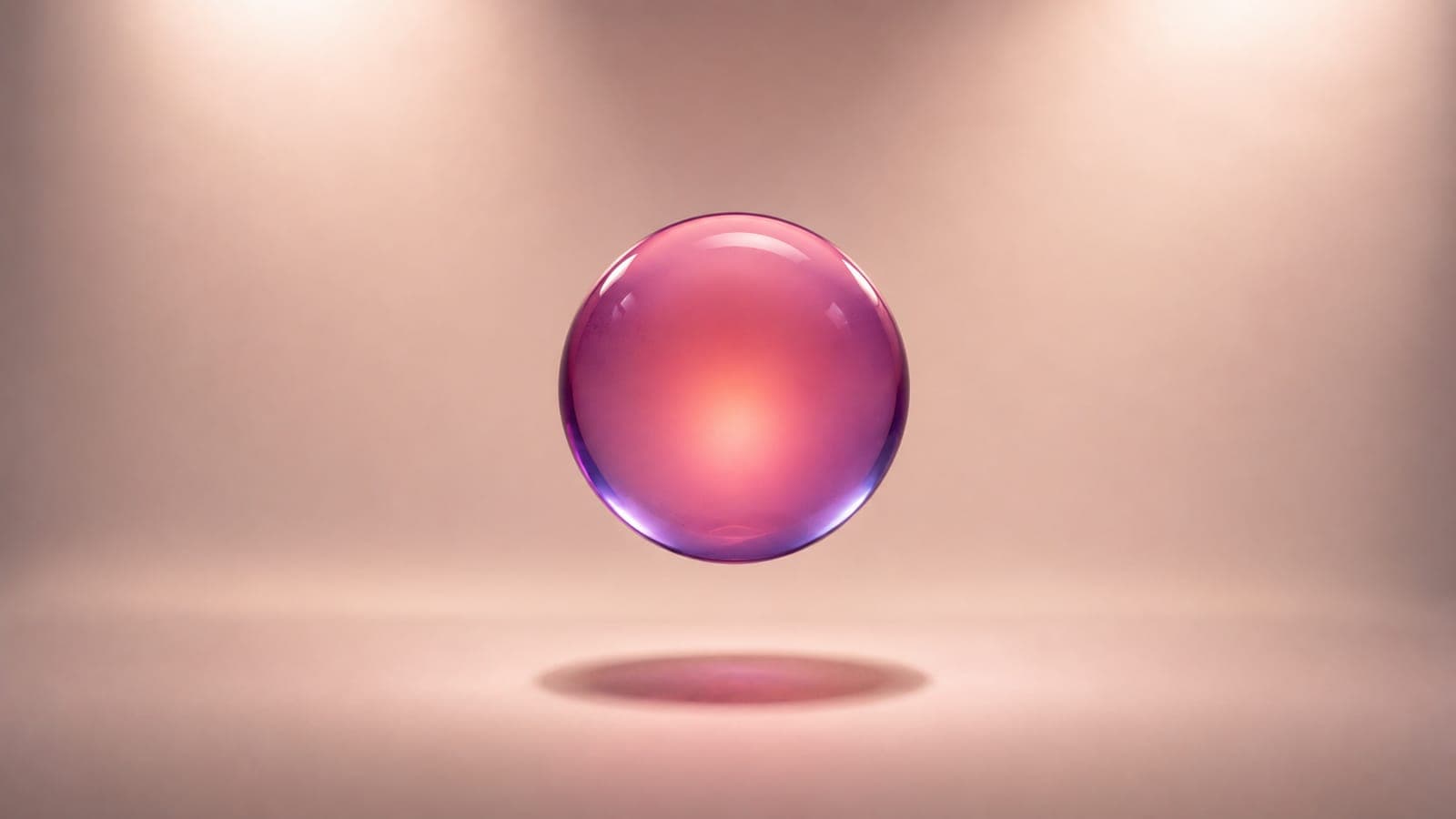 A glowing circular gradient orb in pink and purple suspended over a clean white studio surface