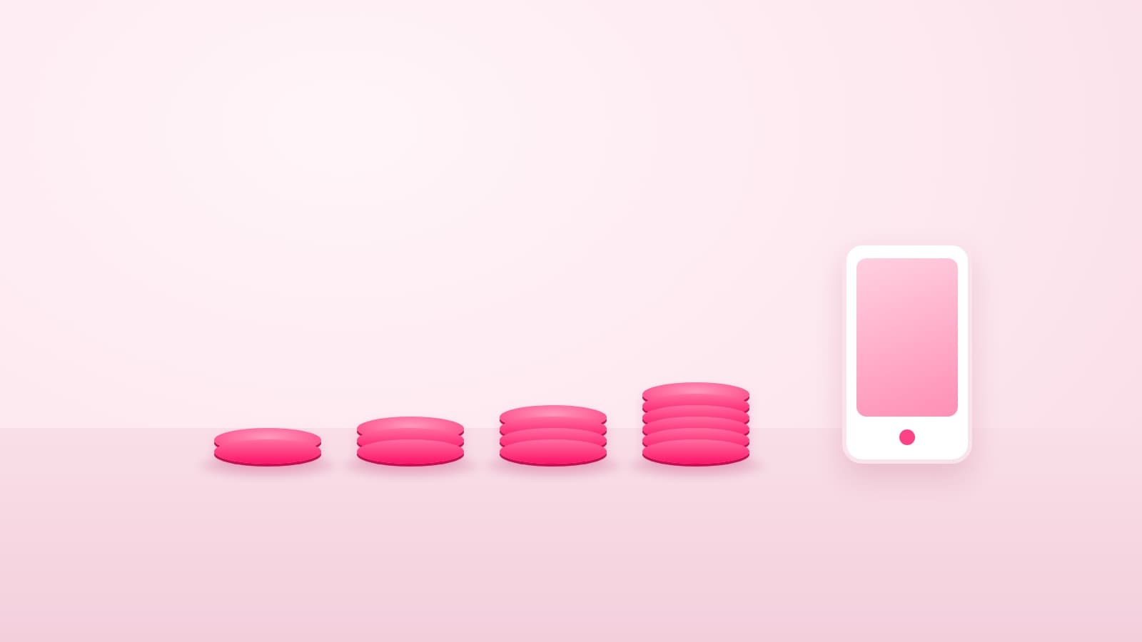 A row of small pink coins of slightly rising height on a pale surface, for a post on what nano influencers with 1,000 to 10,000 followers charge in India
