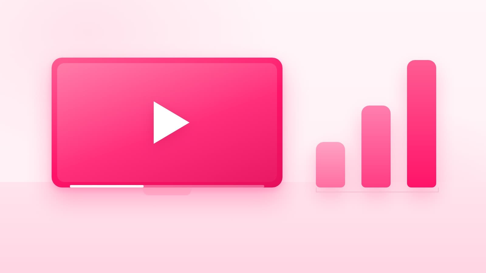 A wide pink video screen with a play button beside three rising bars, for a post on what YouTube influencer marketing costs in India in 2026