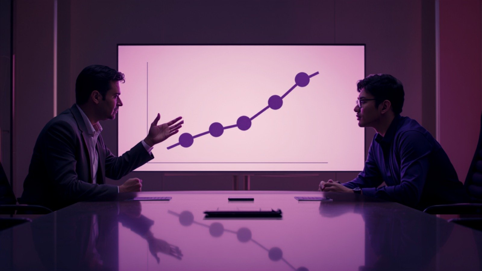 A printed campaign results sheet and a smartphone showing a rising line chart on a soft pink studio desk, illustrating how brands measure influencer marketing return on investment